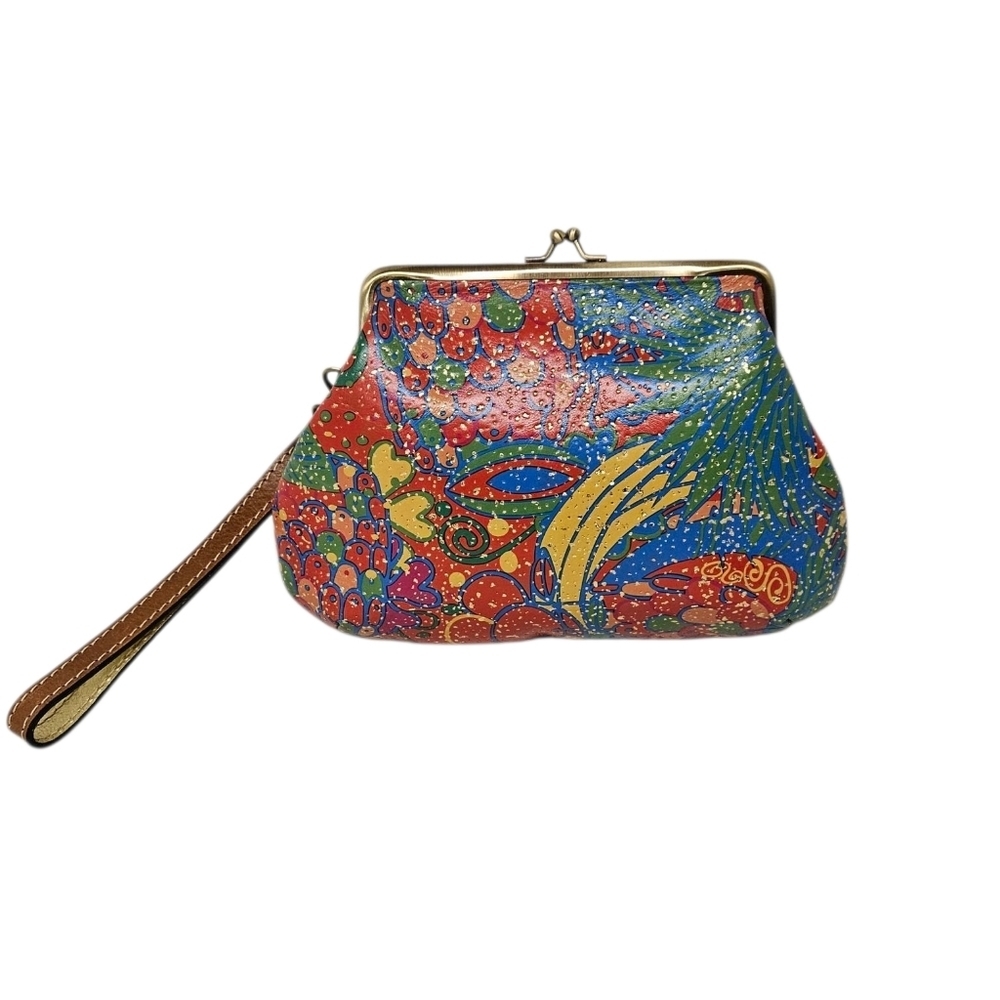 Patricia Nash Italian Leather Kiss Lock Wristlet Clutch In Tropicana